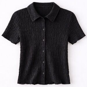 Muse Republic Clothing Black Textured Button Front Top Size S